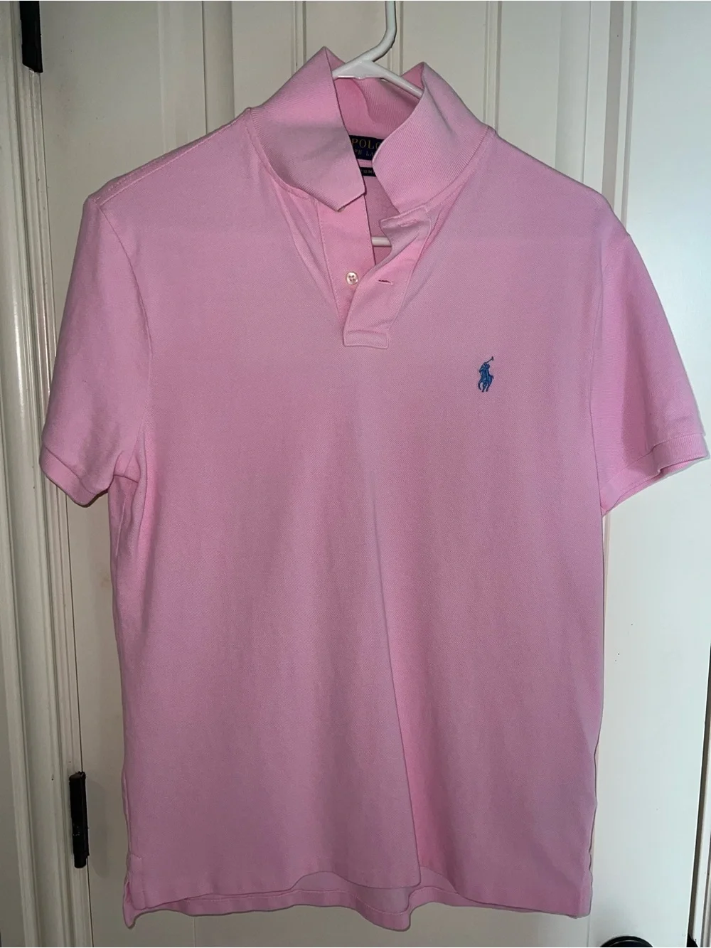 Polo Ralph Lauren Light Pink Polo with Blue Pony Embroidery, Custom Slim Fit, M